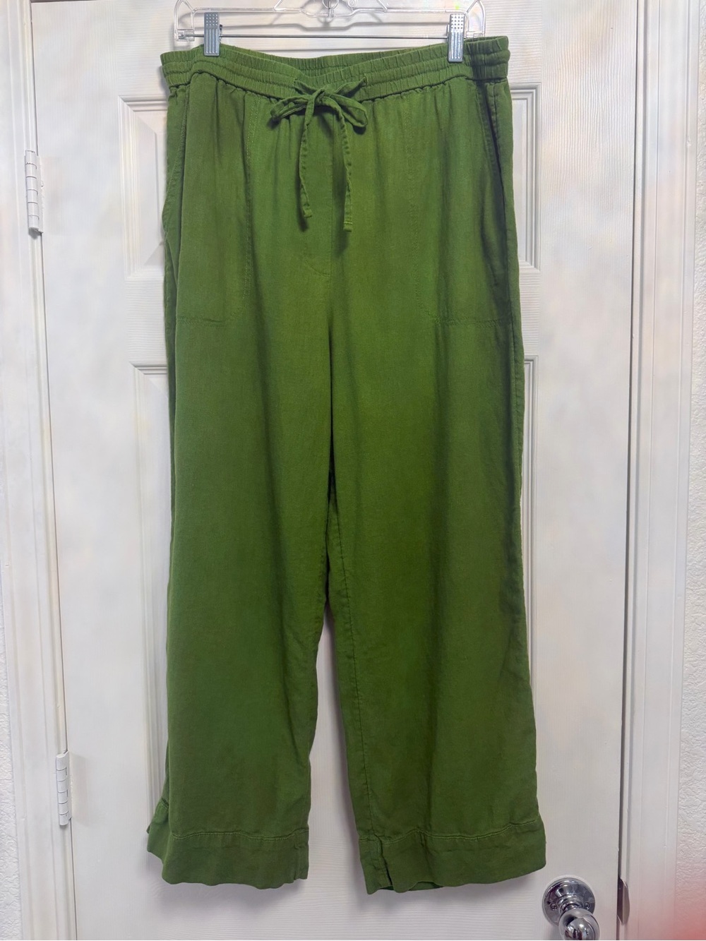 Banana Republic: Straight Linen Blend Women's Pull on Pant - Size L - Green - Picture 2 of 9